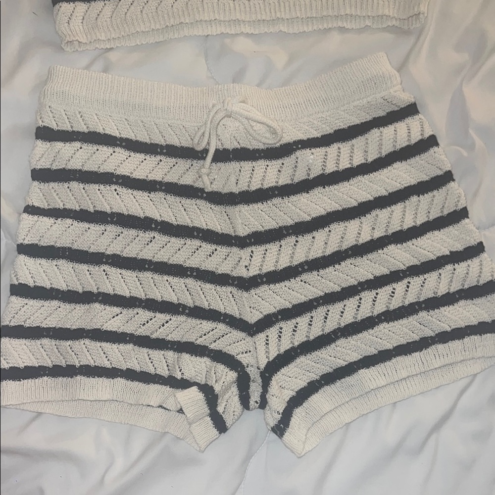 Aerie Athletic Shorts White and Blue Striped